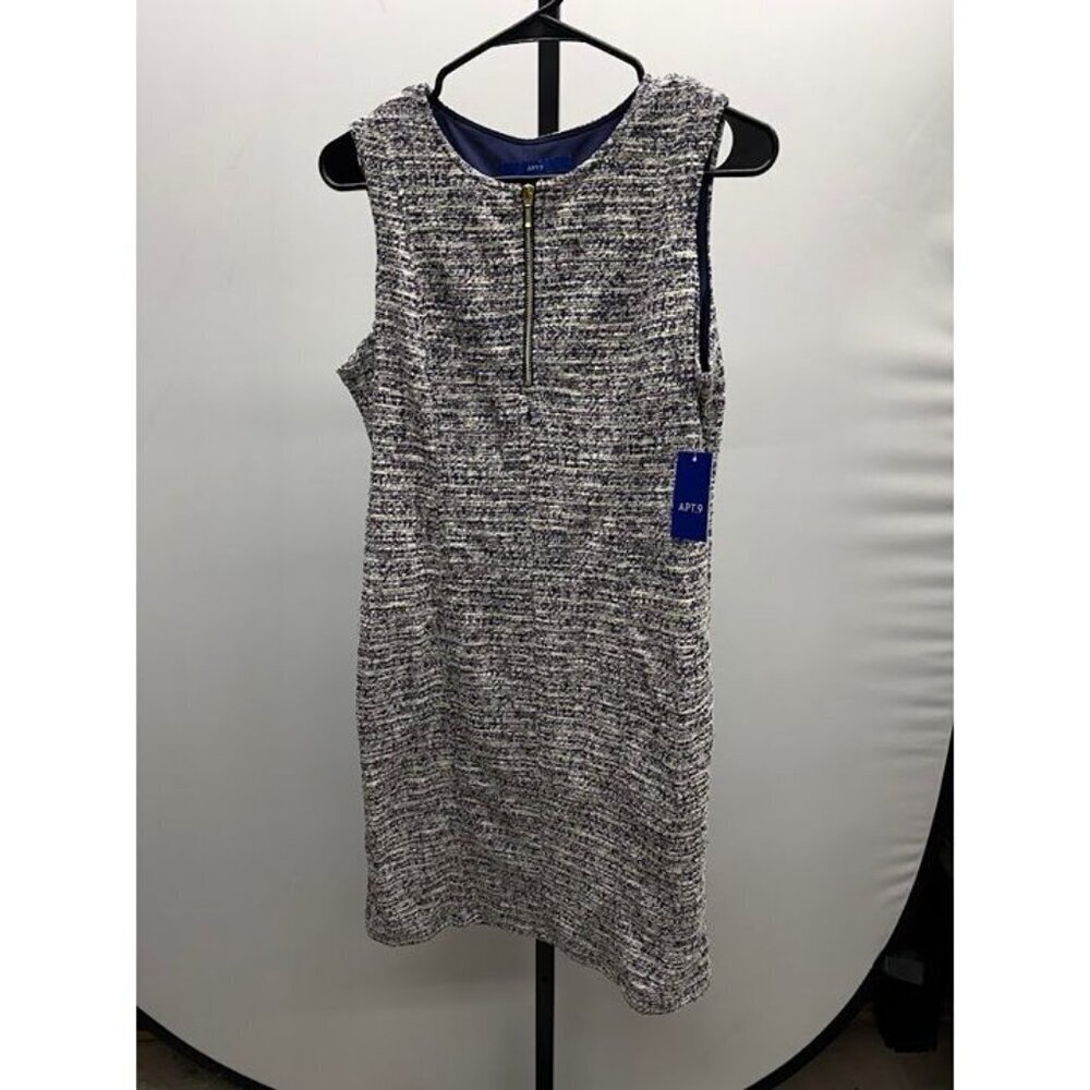 Apt. 9 Navy Blue White Tweed Sleeveless Zip Dress